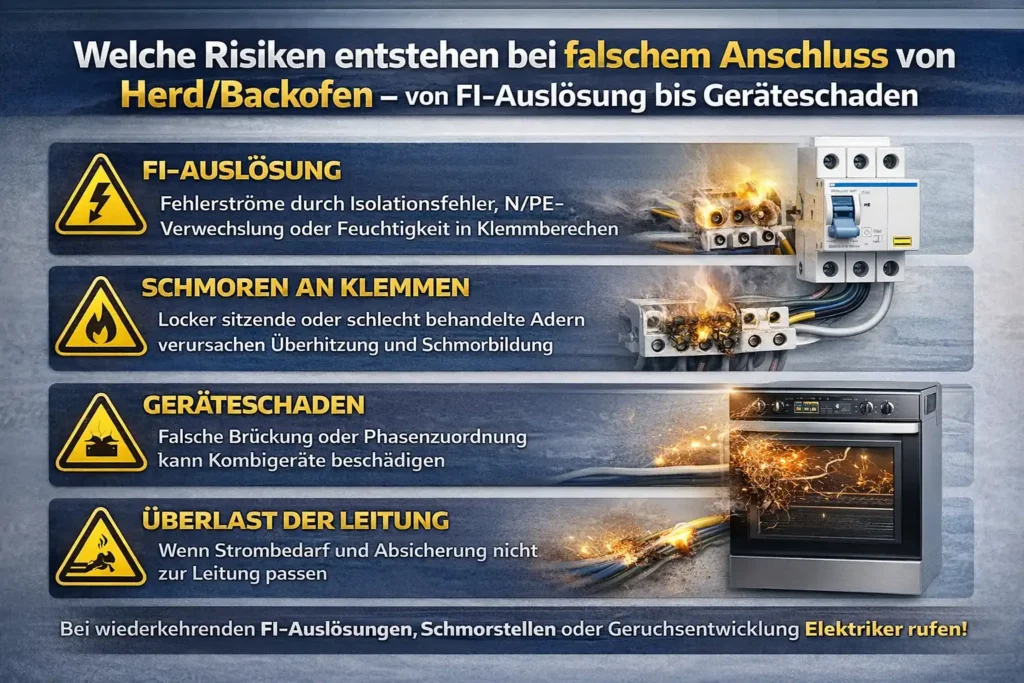 Welche Risiken entstehen bei falschem Anschluss von Herd/Backofen – von FI-Auslösung bis Geräteschaden