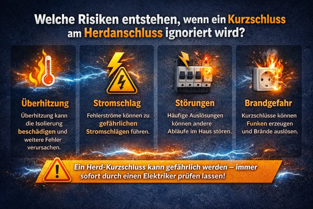 Welche Risiken entstehen, wenn ein Kurzschluss am Herdanschluss ignoriert wird?