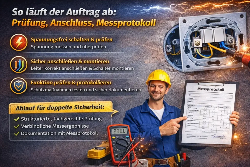 So läuft der Auftrag ab: Prüfung, Anschluss, Messprotokoll