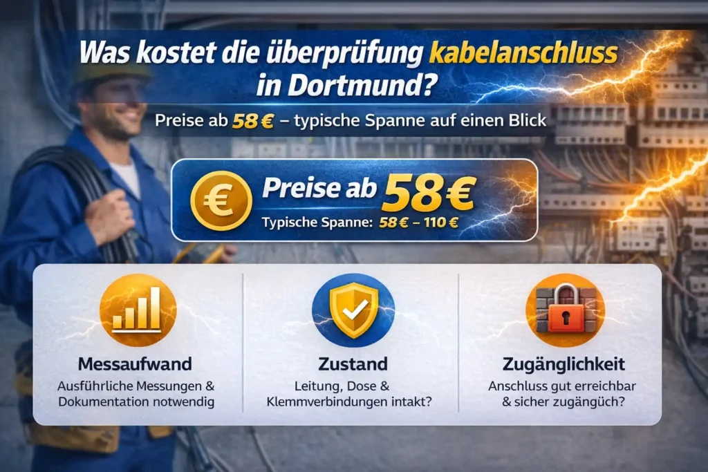 Was kostet die überprüfung kabelanschluss in Dortmund? Preise ab 58 € – typische Spanne auf einen Blick