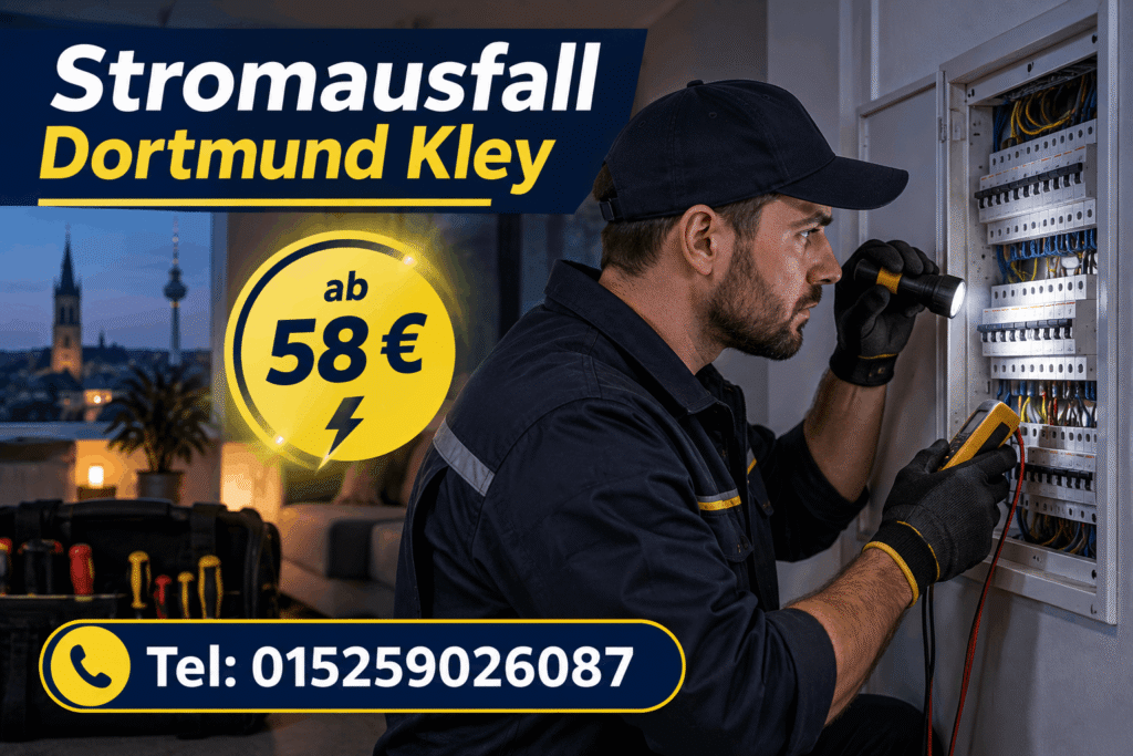 Elektriker bei der Behebung eines Stromausfalls in Dortmund Kley