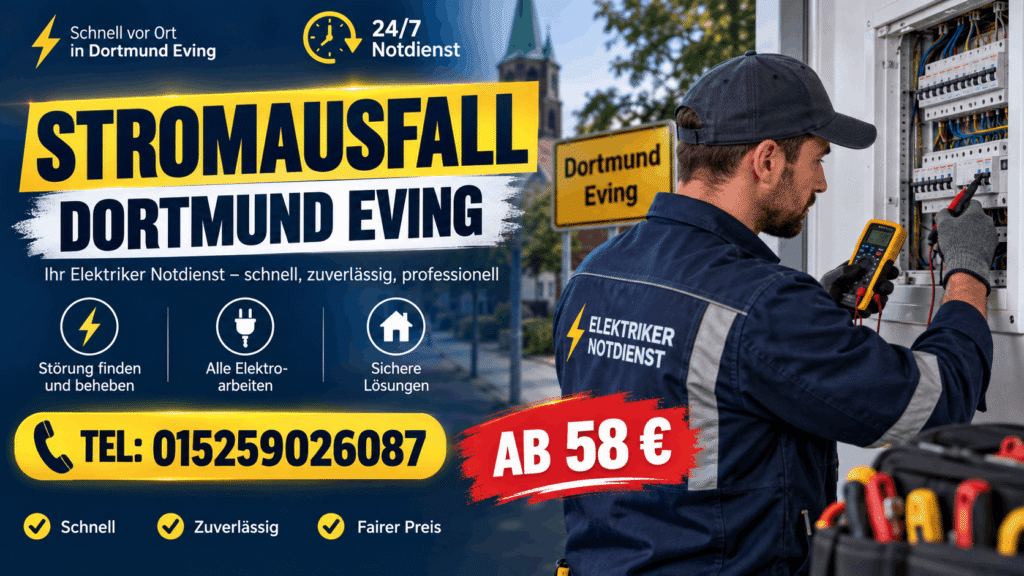 Stromausfall Dortmund Eving – Elektriker bei der Prüfung und Reparatur des Sicherungskastens