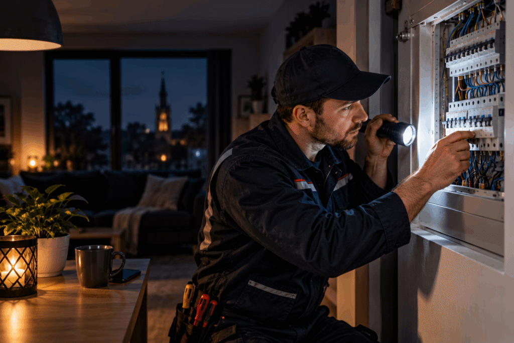 Elektriker bei der Reparatur eines Stromausfalls in Dortmund Eving